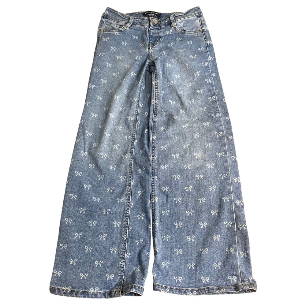 Blue Spice denim bow printed wide leg girls jeans SIZE 10